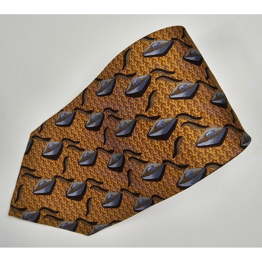 Robert Talbot Studio Tie 100% Silk‎ Geometric Gold Gray Brown Handmade In USA